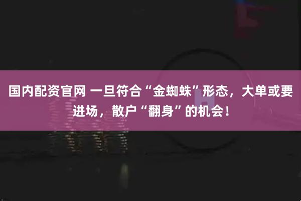 国内配资官网 一旦符合“金蜘蛛”形态，大单或要进场，散户“翻身”的机会！